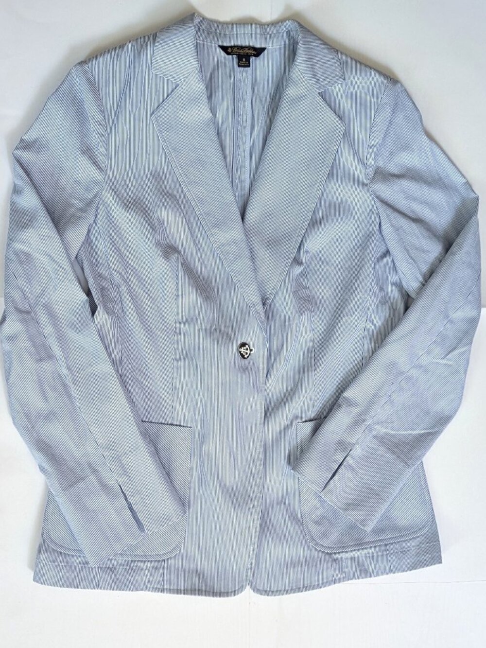 Brooks Brothers Light Blue Seersucker Women's Blazer Striped Work Jacket 8